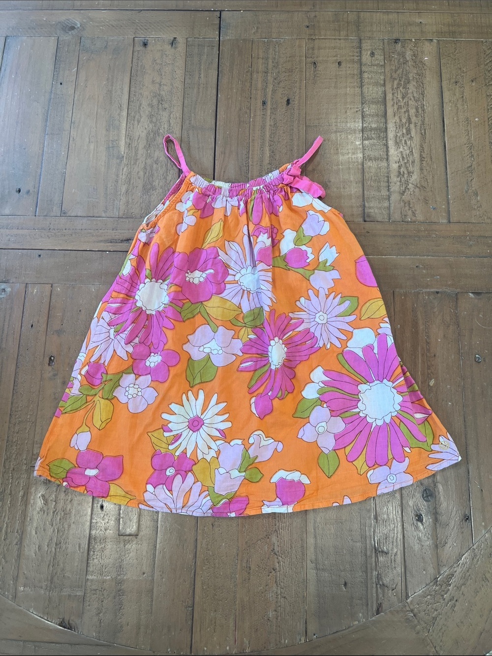 Pink chicken happy orange and pink retro floral pillow case dress 4T vibrant